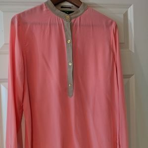 Silk blouse pink with grey trim, sz L